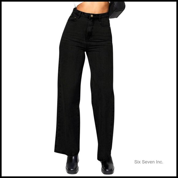 Straight Leg Jeans High Waisted Raw Hem Cropped Wide Leg Stretchy Casual